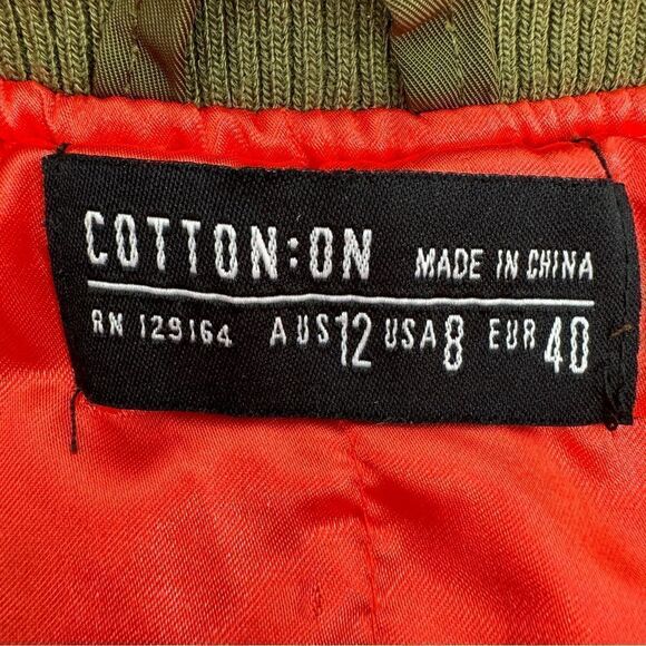 Cotton On The Bomber Jacket Green 8 Military Flight - Picture 12 of 15